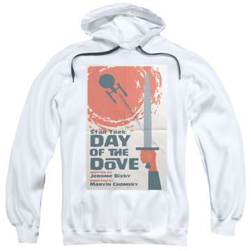 White pullover hoodie with Star Trek The Original Series Tos Episode 62 graphic