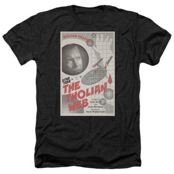 Black men's heather t-shirt with Star Trek Tos Episode 64 graphic