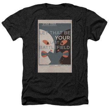 Black men's heather t-shirt with Star Trek Tos Episode 70 graphic