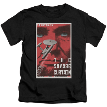 Black kid's t-shirt for ages 4 to 7 with Star Trek The Original Series Tos Episode 77 graphic