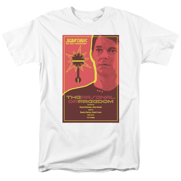 White men's regular fit t-shirt with Star Trek The Next Generation Season 1 Episode 21 graphic