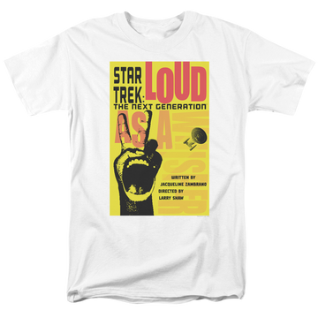 White men's regular fit t-shirt with Star Trek The Next Generation Season 2 Episode 5 graphic