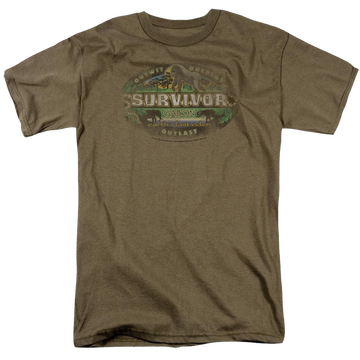 Safari green men's regular fit t-shirt with Survivor Gabon Distressed graphic