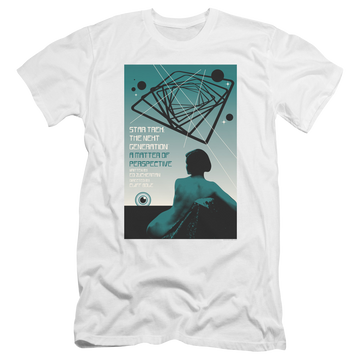 White men's premium slim fit t-shirt with Star Trek The Next Generation Tng Season 3 Episode 14 graphic