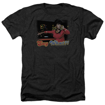 Charcoal men's heather t-shirt with Star Trek Say What graphic