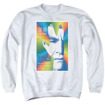 White men's crewneck sweatshirt with Star Trek The Next Generation Tng S3 Ep23 graphic