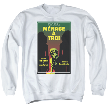 White men's crewneck sweatshirt with Star Trek The Next Generation Tng S3 Ep24 graphic