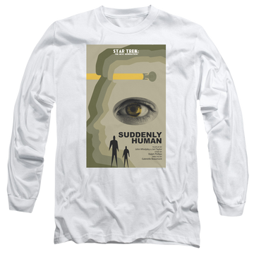 White men's long sleeve t-shirt with Star Trek The Next Generation Tng S4 Ep4 graphic