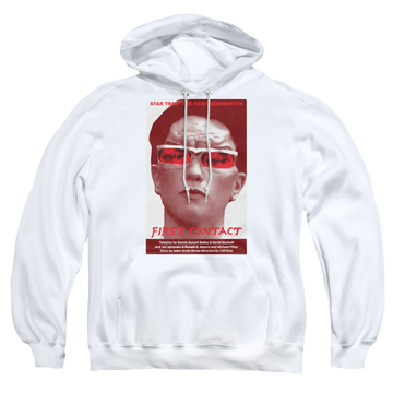 White pullover hoodie with Star Trek The Next Generation Tng Season 4 Episode 15 graphic