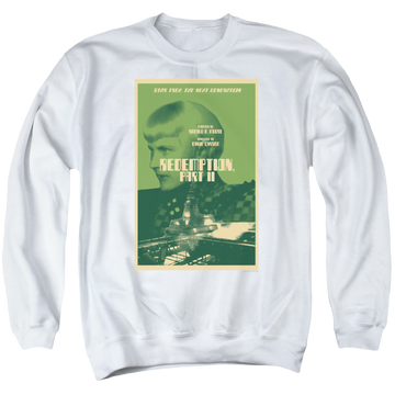 White men's crewneck sweatshirt with Star Trek The Next Generation Tng S5 Ep1 graphic