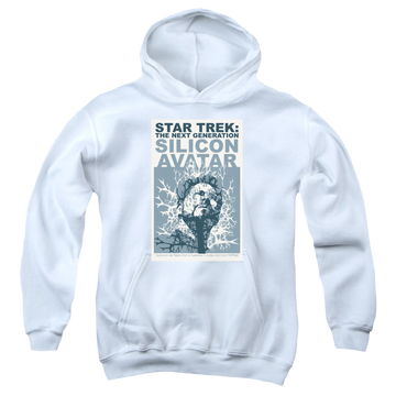 White youth hoodie for ages 8 to 12 with Star Trek The Next Generation Tng Season 5 Episode 4 graphic