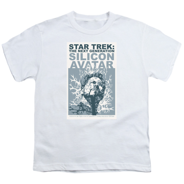 White youth t-shirt for ages 8 to 12 with Star Trek The Next Generation Tng Season 5 Episode 4 graphic