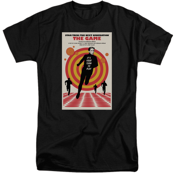 Black men's tall fit t-shirt with Star Trek The Next Generation Tng Season 5 Episode 6 graphic