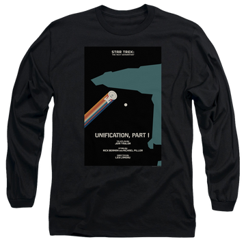 Black men's long sleeve t-shirt with Star Trek The Next Generation Tng S5 Ep7 graphic