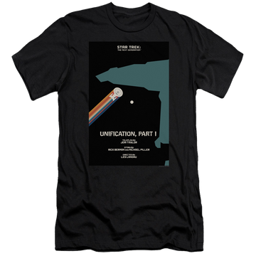 Black men's premium slim fit t-shirt with Star Trek The Next Generation Tng Season 5 Episode 7 graphic