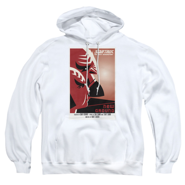 White pullover hoodie with Star Trek The Next Generation Tng Season 5 Episode 10 graphic