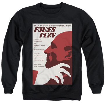 Black men's crewneck sweatshirt with Star Trek The Next Generation Tng S5 Ep15 graphic
