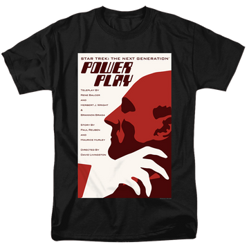 Black men's regular fit t-shirt with Star Trek The Next Generation S5 E15 graphic