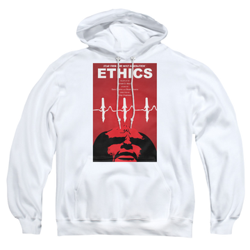 White pullover hoodie with Star Trek The Next Generation Tng Season 5 Episode 16 graphic