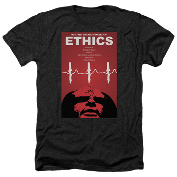 Black men's heather t-shirt with Star Trek The Next Generation Tng Season 5 Episode 16 graphic