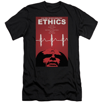 Black men's premium slim fit t-shirt with Star Trek The Next Generation Tng Season 5 Episode 16 graphic