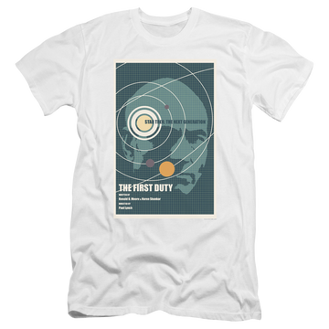 White men's premium slim fit t-shirt with Star Trek The Next Generation Tng Season 5 Episode 19 graphic