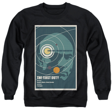 Black men's crewneck sweatshirt with Star Trek The Next Generation Tng S5 Ep19 graphic