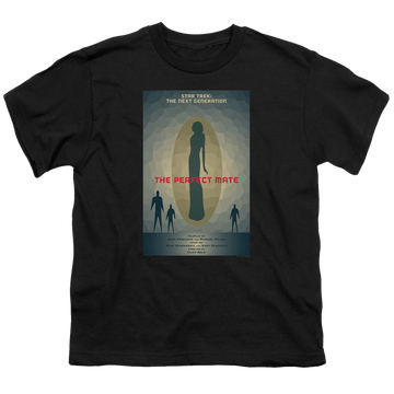 Black youth t-shirt for ages 8 to 12 with Star Trek The Next Generation Tng Season 5 Episode 21 graphic