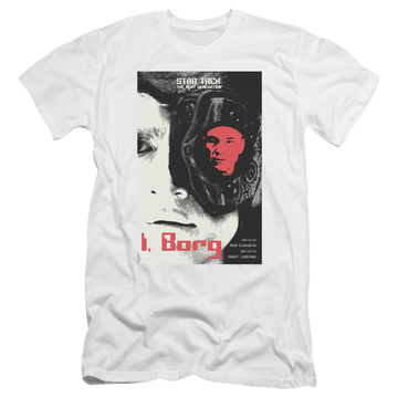 White men's premium slim fit t-shirt with Star Trek The Next Generation Tng Season 5 Episode 23 graphic