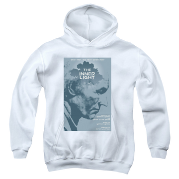 White youth hoodie for ages 8 to 12 with Star Trek The Next Generation Tng Season 5 Episode 25 graphic