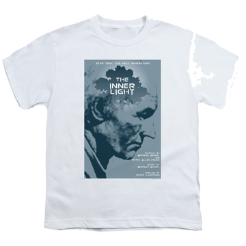 White youth t-shirt for ages 8 to 12 with Star Trek The Next Generation Tng Season 5 Episode 25 graphic