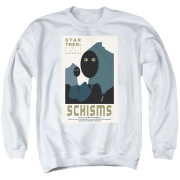 White men's crewneck sweatshirt with Star Trek The Next Generation Tng S6 Ep5 graphic