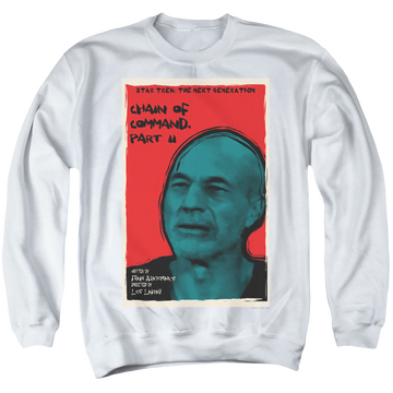 White men's crewneck sweatshirt with Star Trek The Next Generation Tng S6 Ep11 graphic