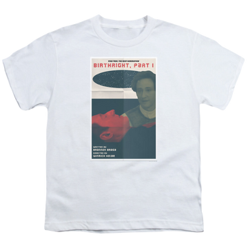 White youth t-shirt for ages 8 to 12 with Star Trek The Next Generation Tng Season 6 Episode 16 graphic