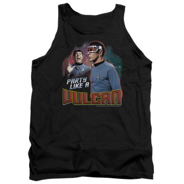 Black men's tank with Star Trek Party Like A Vulcan graphic