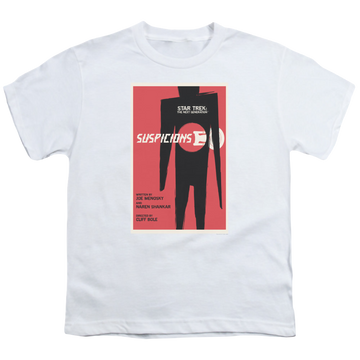 White youth t-shirt for ages 8 to 12 with Star Trek The Next Generation Tng Season 6 Episode 22 graphic