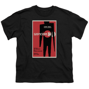 Black youth t-shirt for ages 8 to 12 with Star Trek The Next Generation Tng Season 6 Episode 22 graphic