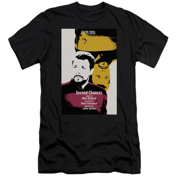Black men's premium slim fit t-shirt with Star Trek Tng Season 6 Episode 24 graphic