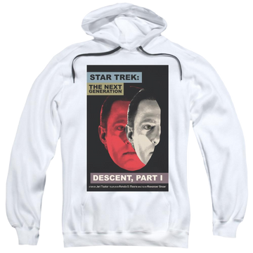 White pullover hoodie with Star Trek Tng Season 6 Episode 26 graphic
