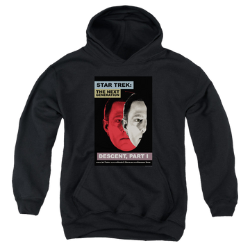 Black youth hoodie for ages 8 to 12 with Star Trek The Next Generation Tng Season 6 Episode 26 graphic