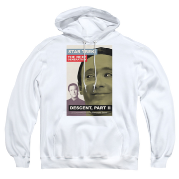 White pullover hoodie with Star Trek The Next Generation Tng Season 7 Episode 1 graphic