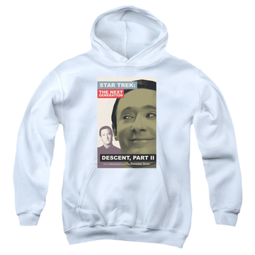 White youth hoodie for ages 8 to 12 with Star Trek The Next Generation Tng Season 7 Episode 1 graphic