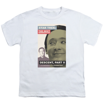 White youth t-shirt for ages 8 to 12 with Star Trek The Next Generation Tng Season 7 Episode 1 graphic