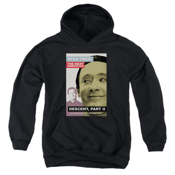 Black youth hoodie for ages 8 to 12 with Star Trek The Next Generation Tng Season 7 Episode 1 graphic