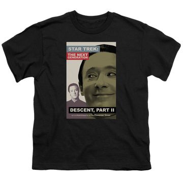 Black youth t-shirt for ages 8 to 12 with Star Trek The Next Generation Tng Season 7 Episode 1 graphic