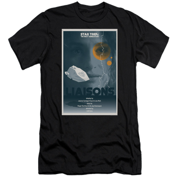 Black men's premium slim fit t-shirt with Star Trek The Next Generation Tng Season 7 Episode 2 graphic
