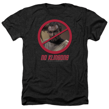 Charcoal men's heather t-shirt with Star Trek No Klingons graphic