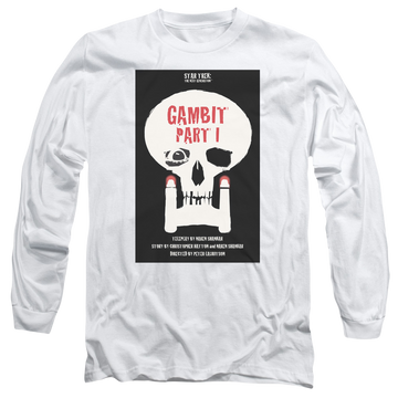 White men's long sleeve t-shirt with Star Trek The Next Generation Tng S7 Ep4 graphic