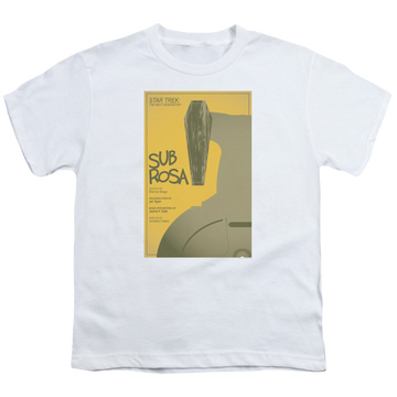 White youth t-shirt for ages 8 to 12 with Star Trek The Next Generation Tng Season 7 Episode 14 graphic