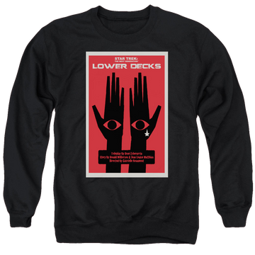 Black men's crewneck sweatshirt with Star Trek The Next Generation Tng S7 Ep15 graphic